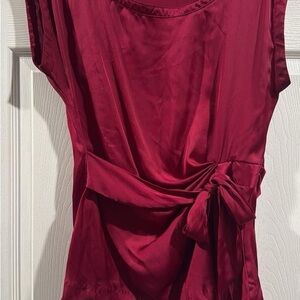 Burgundy Cap Sleeve Front Tie Blouse